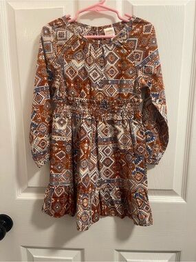 Gymboree Rust and Blue Tile-Print Long Sleeve Dress